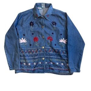Nectar women vintage floral embroidered denim shirt jacket (shacket) M/8-10